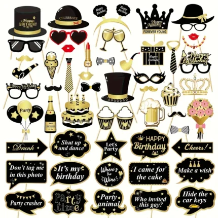 53 styk bursdagsrekvisitter av Papp på Pinne